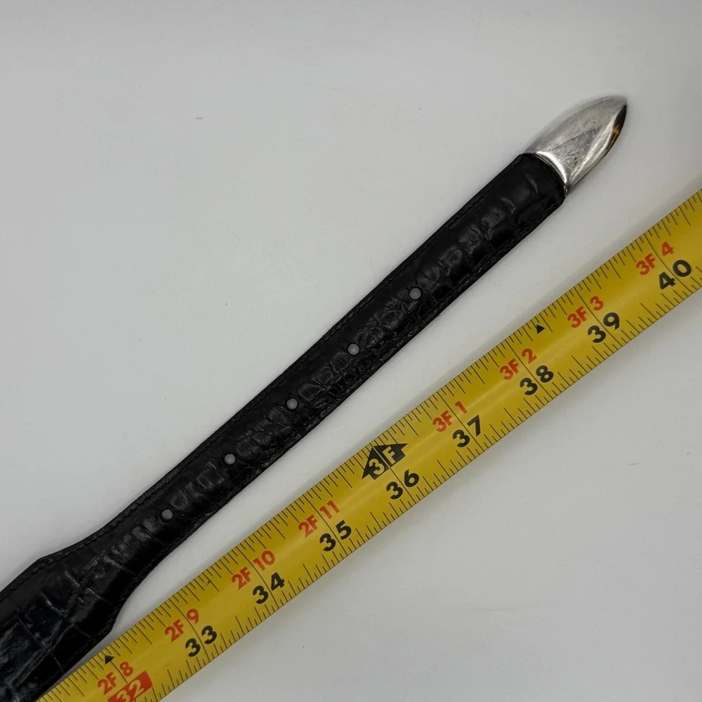 Crookhorn Crocodile Black Leather Belt Silver Hardware Spain Womens 36/90